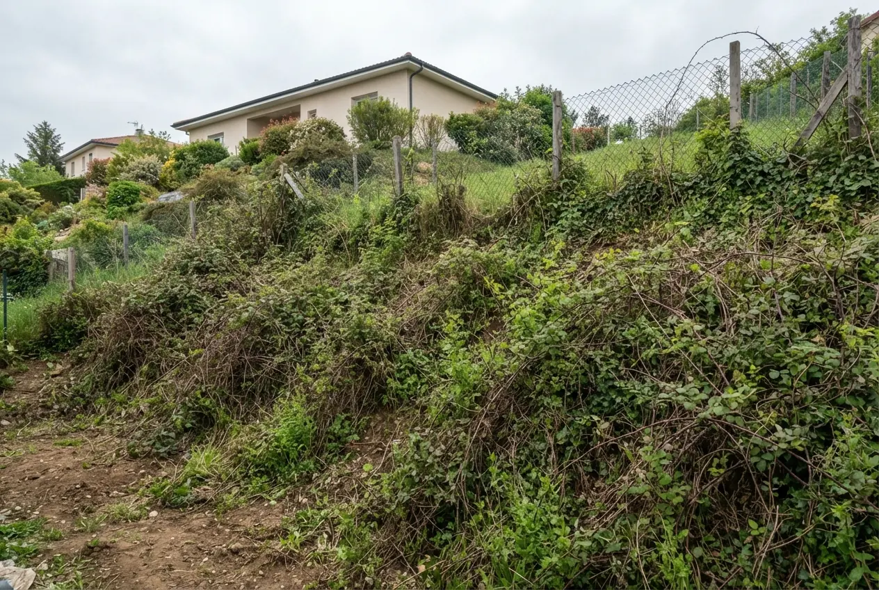 Talus envahi de ronces avant débroussaillage à Bassens