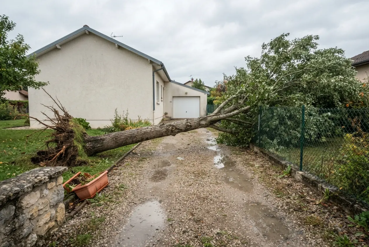 Frêne tombé en travers d'une allée à Chambéry