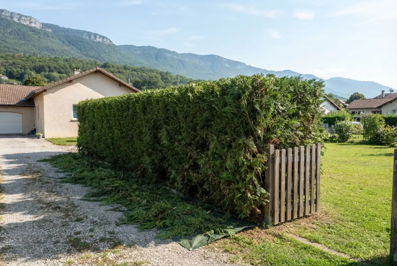 Haie de thuyas taillée au gabarit à Chambéry