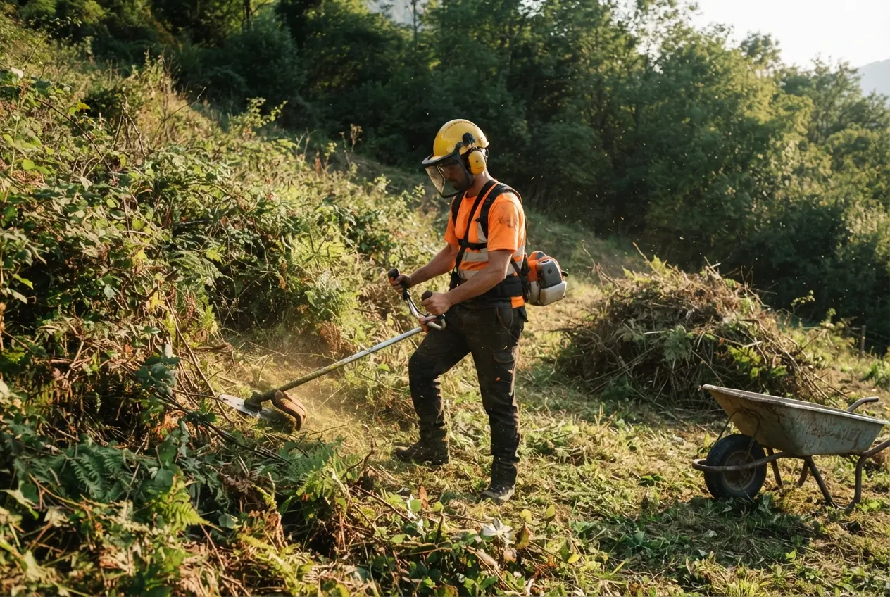 Débroussaillage d'un talus boisé à Cognin